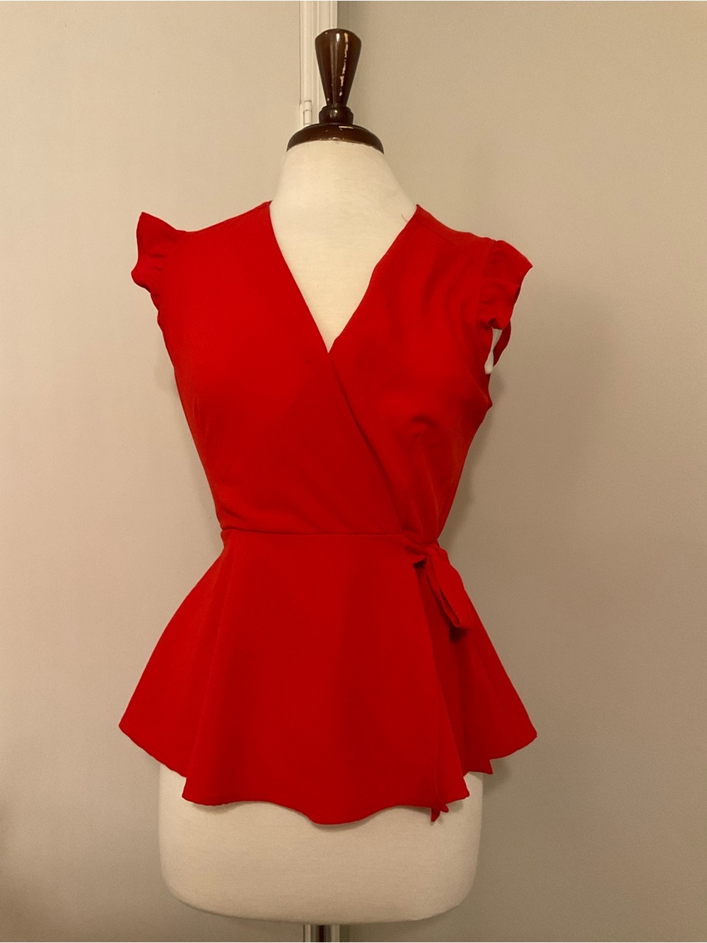 Monteau Red Wrap Peplum Blouse